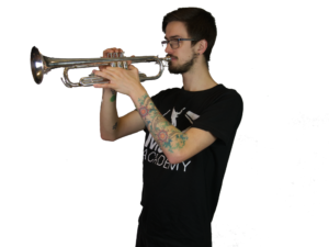 Chris playing the trumpet